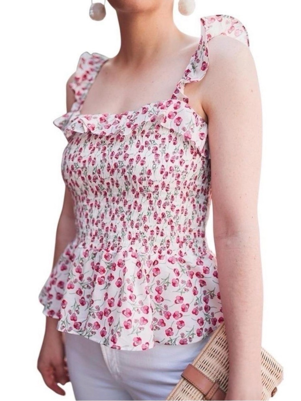 J. CREW x Liberty Ros Floral Fabric Smocked Ruffle Tank Top Women's Size M - Picture 3 of 15